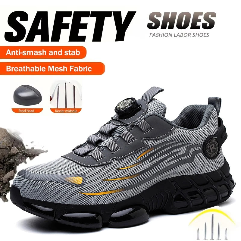 Indestructible Steel Toe Shoes for Men Women Construction Industrial Work Safety Sneakers Rotated Button Easy Wear