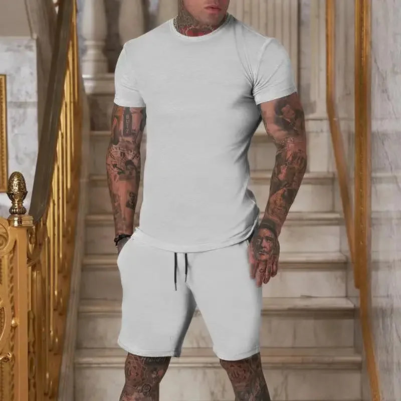 2025 Fashionable and casual summer outdoor sports suit men's breathable T-shirt shorts casual and fashionable two-piece set