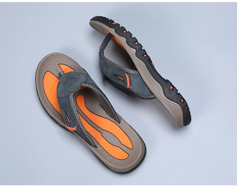 Cow Leather Outdoor Men Slippers Non-slip Wear-resistant Men's Flip Flops Summer Casual Shoes For Men Beach Sandals Plus Size