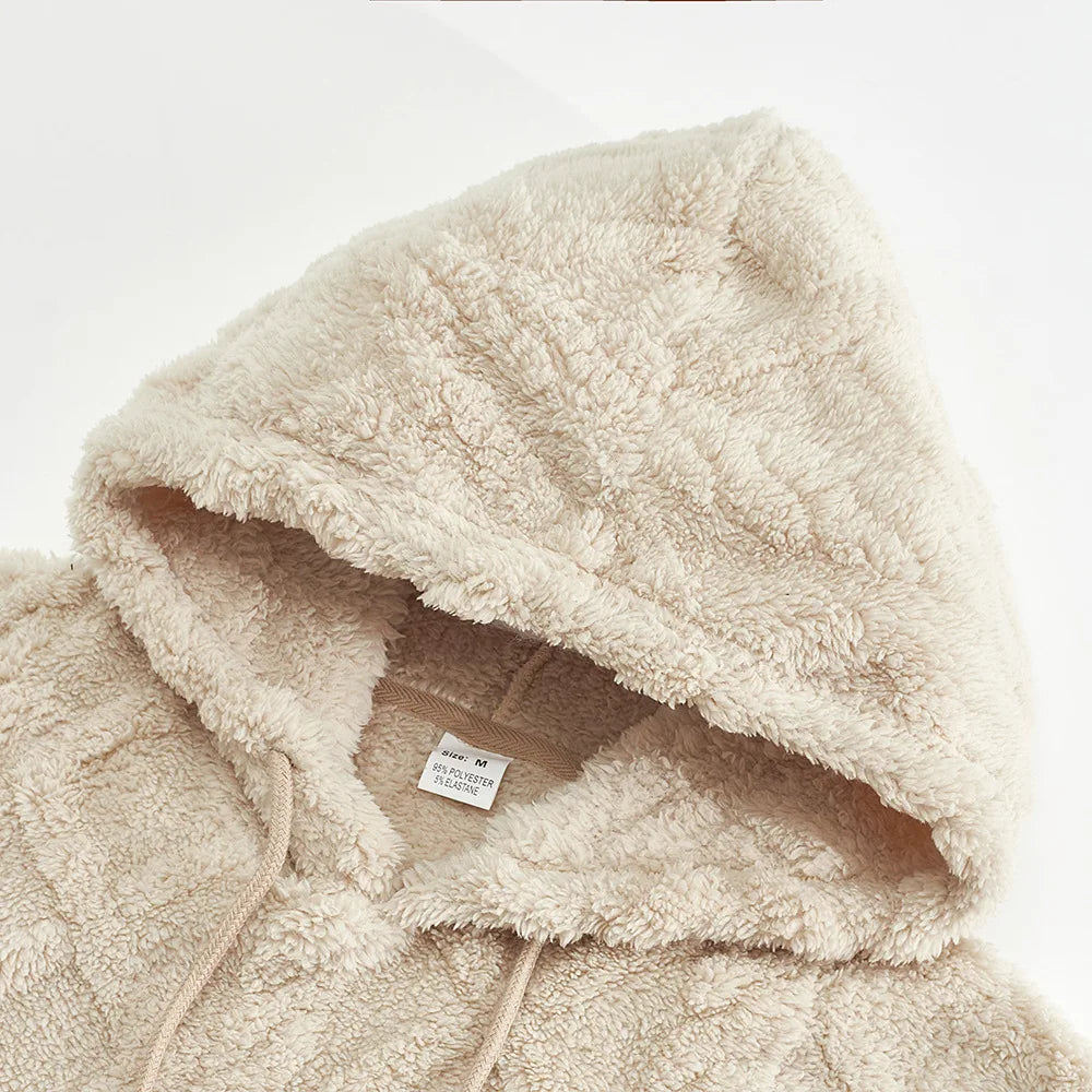 Autumn and winter leisure men's high street jacquard double-sided velvet hooded sports trend pullover sweater jacket