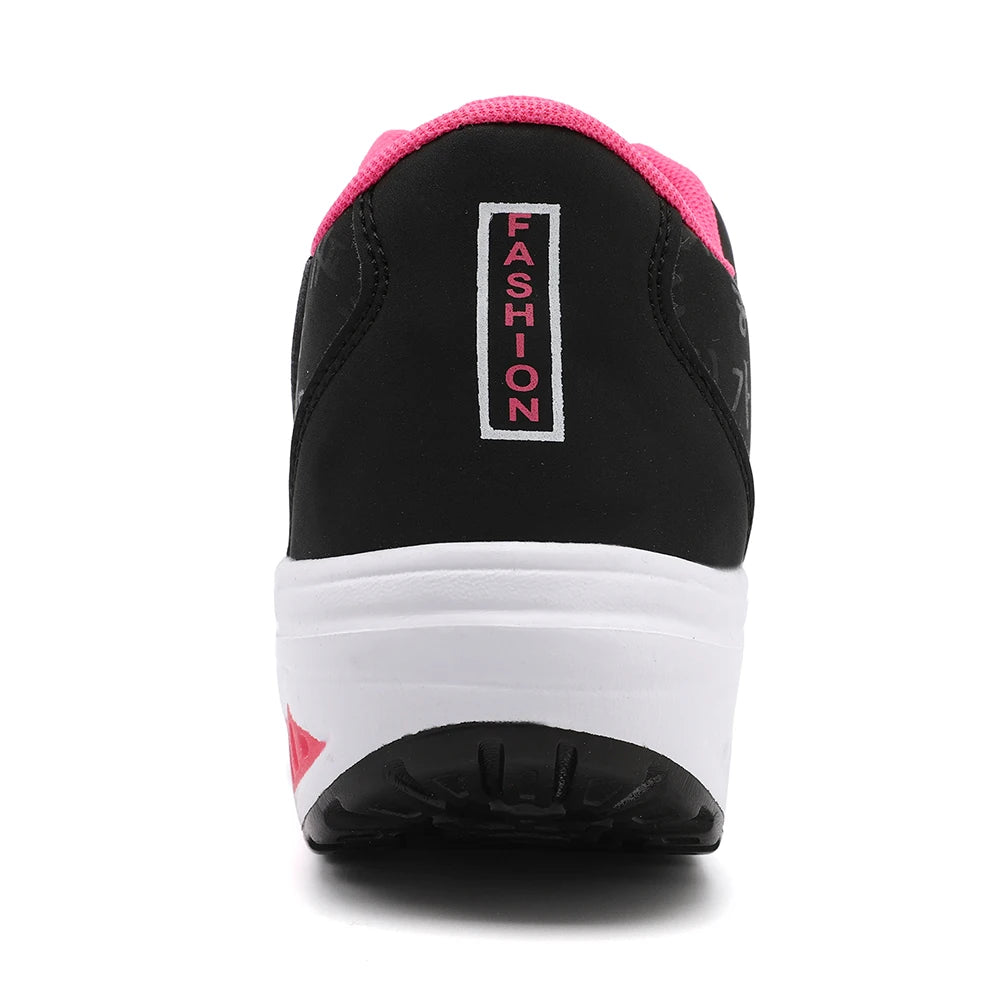 Ladies Casual Sports Shoes Breathable Comfortable Wedge Heel Thick Sole Sneakers Lace-up shoes