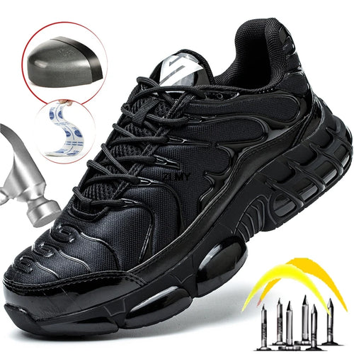 Air Cushion Safety Shoes Men Steel Toe Sneaker Puncture Proof Sport Work Shoes Man Safety Boots Black Male Work Boots Plus Size