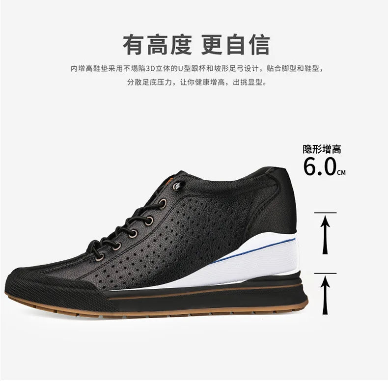 Genuine Leather Casual Shoes for Men 6CM Height Increase Sports Shoes High Quality Flats Shoes Male Brand Office Work Shoe