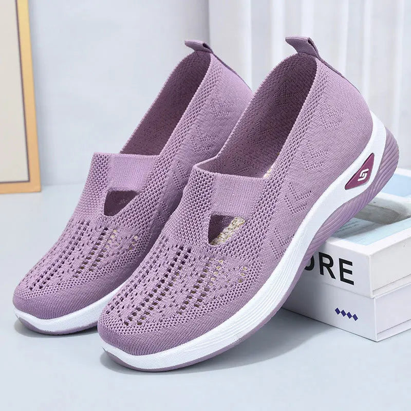 Women's New Summer Shoes Mesh Breathable Sneakers Light Slip on Flat Sandals Anti-slip Walking Woven Shoes Zapatillas De Mujer