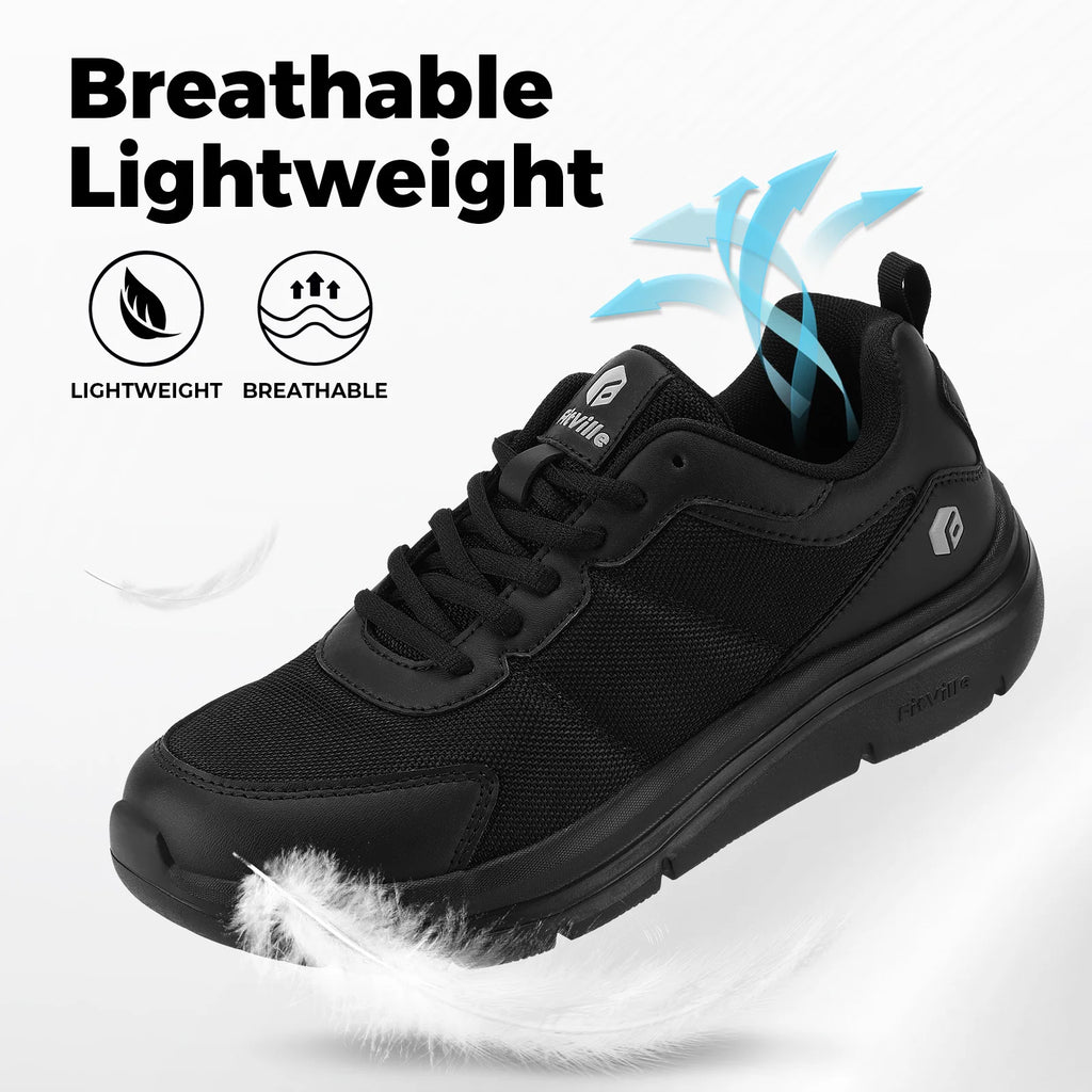 FitVille Men's Walking Shoes Wide Width Max Cushioning Lightweight Sneakers Casual Shoes for Plantar Fasciitis Pain Relief