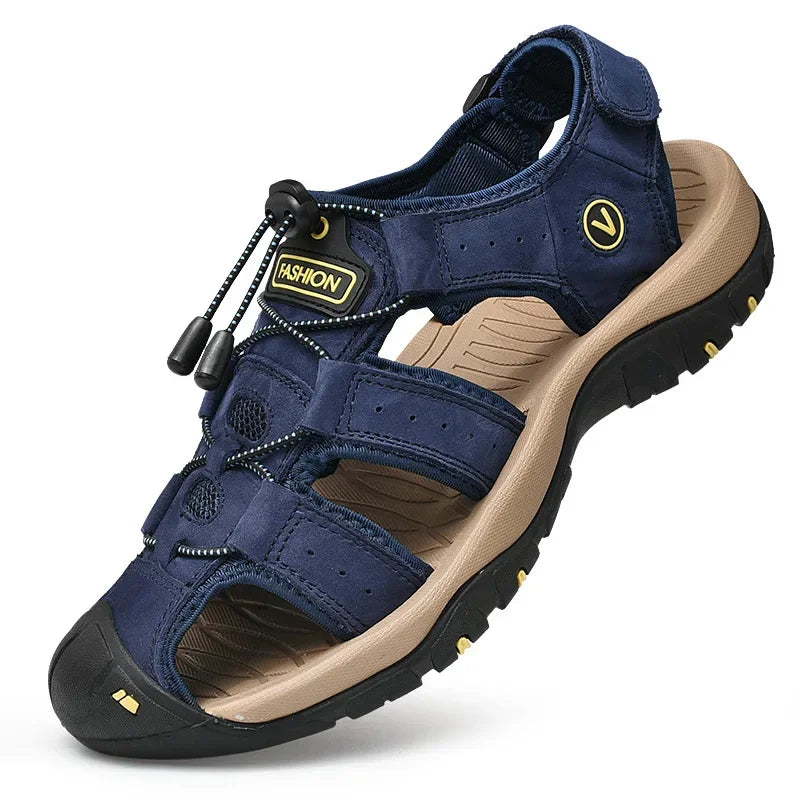 Men Summer Beach Sandals Outdoor Non-slip Wading Shoes Fisherman Leather Breathable Hiking Non-slip Sandals Sandalia Masculina