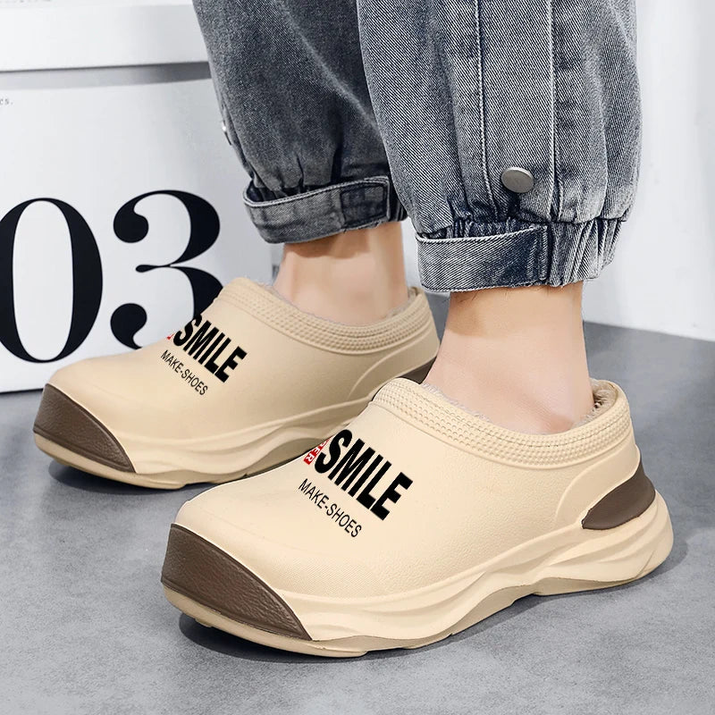 STRONGSHEN Men Plush Warm Chef Shoes Outdoor Garden Clogs Proffesional Waterproof Oilproof Non-Slip Kitchen Shoes For Pet Work