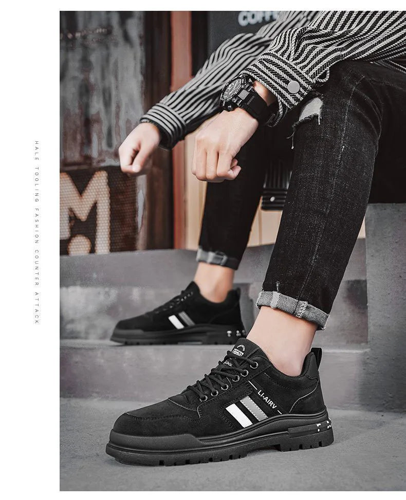 Oulylan Men's Luxury Running Shoes Breathable Skateboarding Shoes Black Thick Soled Comfortable Casual Sports Shoes Denim Boots