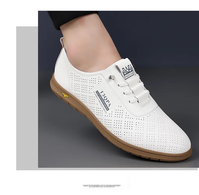 2025 Shoes for Men Leather Casual Shoes Summer New Microporous Slip-on Loafers Fashion Round Toe Sandals Driving Shoes