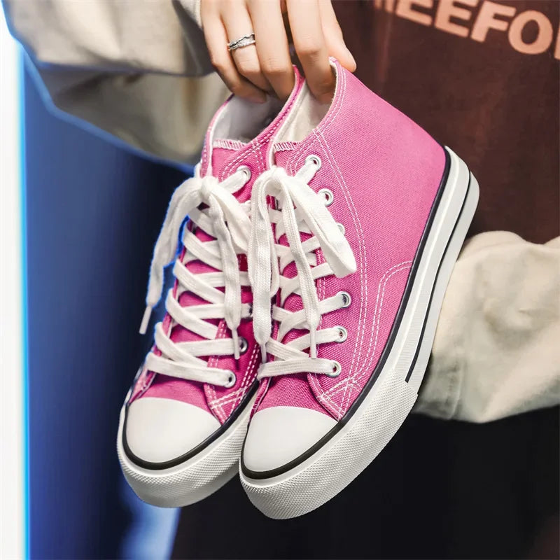 Retro High Top Canvas Shoes Classic Breathable Unisex Spring Autumn Fashionable Couple Style Cotton Lined Flat Bottom Sneakers