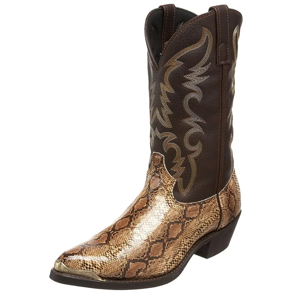 Snake Pattern Cowboy Boots Men Handmade Mid-calf Mens Boots Retro Pointed-top Western Boots Plus Size 38-48 Unisex Shoes Botas