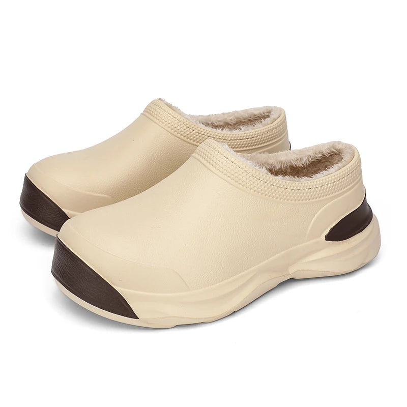 STRONGSHEN Men Plush Warm Chef Shoes Outdoor Garden Clogs Proffesional Waterproof Oilproof Non-Slip Kitchen Shoes For Pet Work