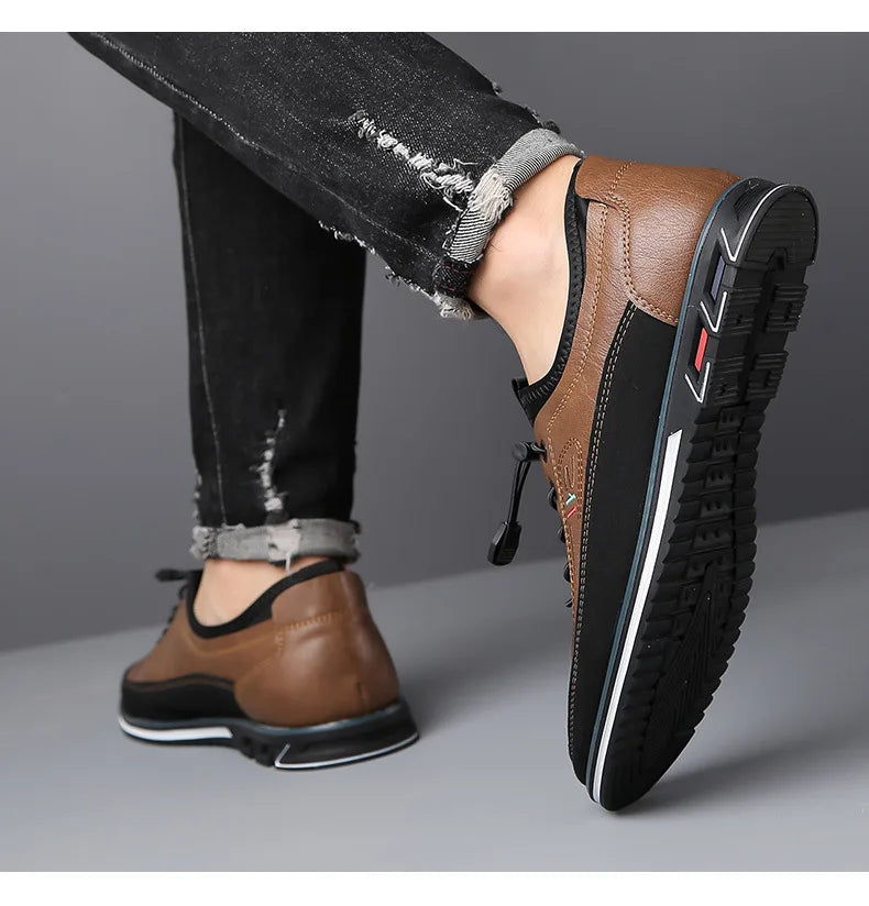 New Men's Leather Flat Casual Shoes Soft Sole Slip on Loafers Business Formal Shoes for Men Zapatos Casuales De Hombre Plus Size
