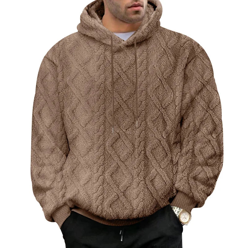 Autumn and winter leisure men's high street jacquard double-sided velvet hooded sports trend pullover sweater jacket