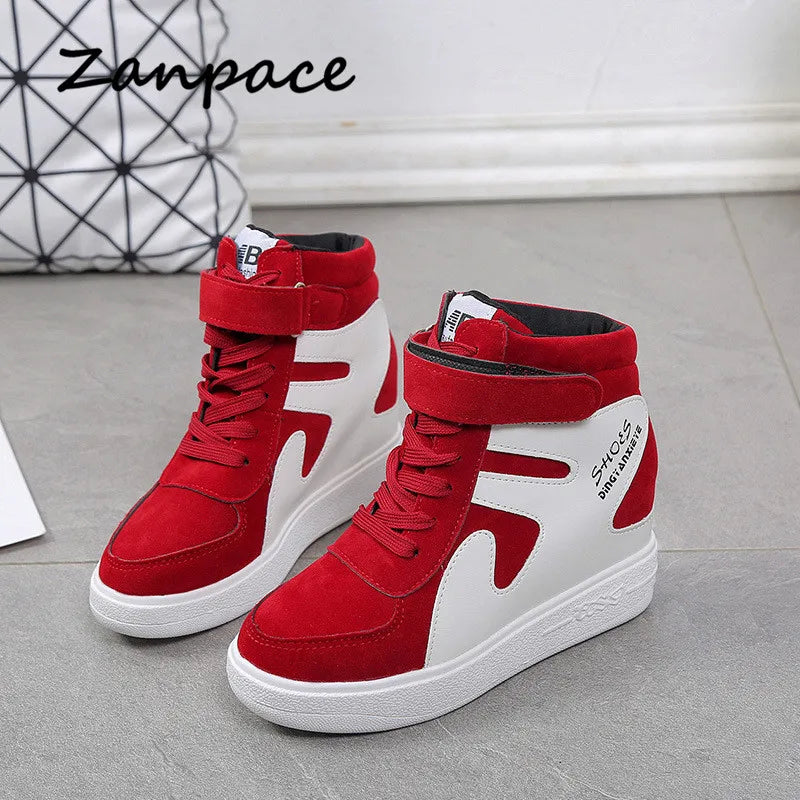2026 Thick Platform Sneakers Casual Lace-Up Wedges High Heel Womens Shoes Outdoor Black Red Platform Vulcanize Shoes Women