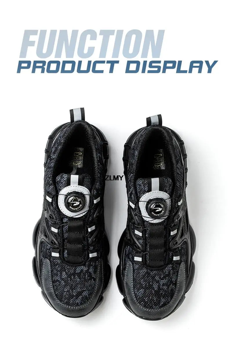 ZLMY Rotating Button Safety Shoes Men Steel Toe Sneakers Air Cushion Work Shoes Man Puncture Proof Work Safety Boots Protective