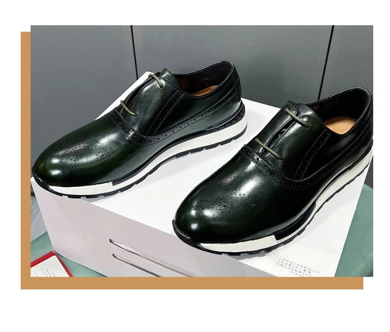 Spring Casual Shoes Men's Genuine Leather Anti-skid Sports Shoes Outdoor Walking Shoes Classic Pointed Breathable Leather Shoes