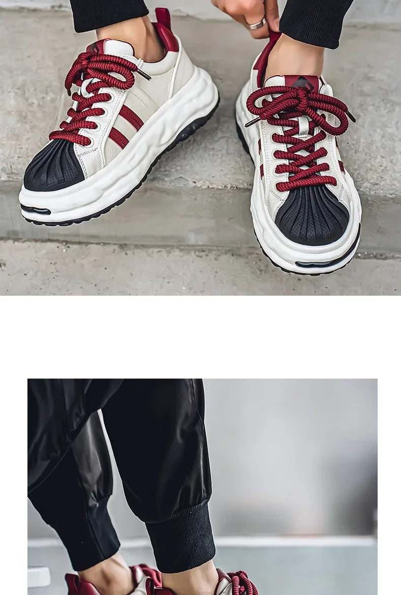 Men's Sneakers Design Printing Leather Casual Sports Shoes Fashion Comfortable Height Increased Flat Platform Skateboard Shoes