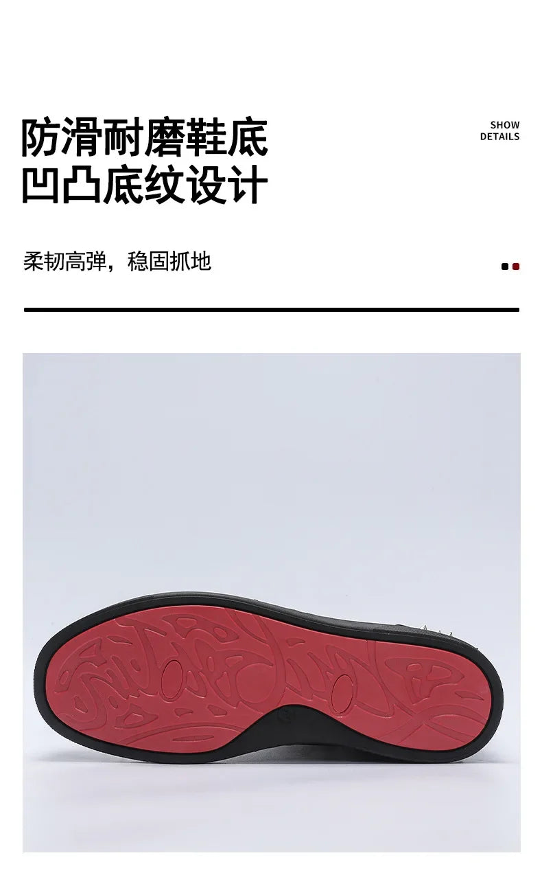 Trend Men Leather Casual Shoes Punk Style Rivet Flat Skate Shoes Young Man Street Black Sneaker