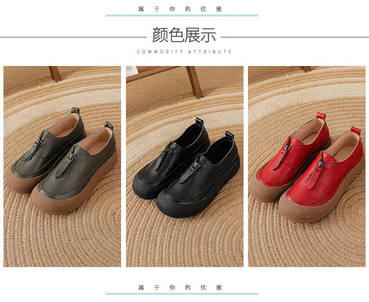 Top quality front zip red loafers woman slip-on geunine leather shoes designer womens oxford sneakers plus size female shoe