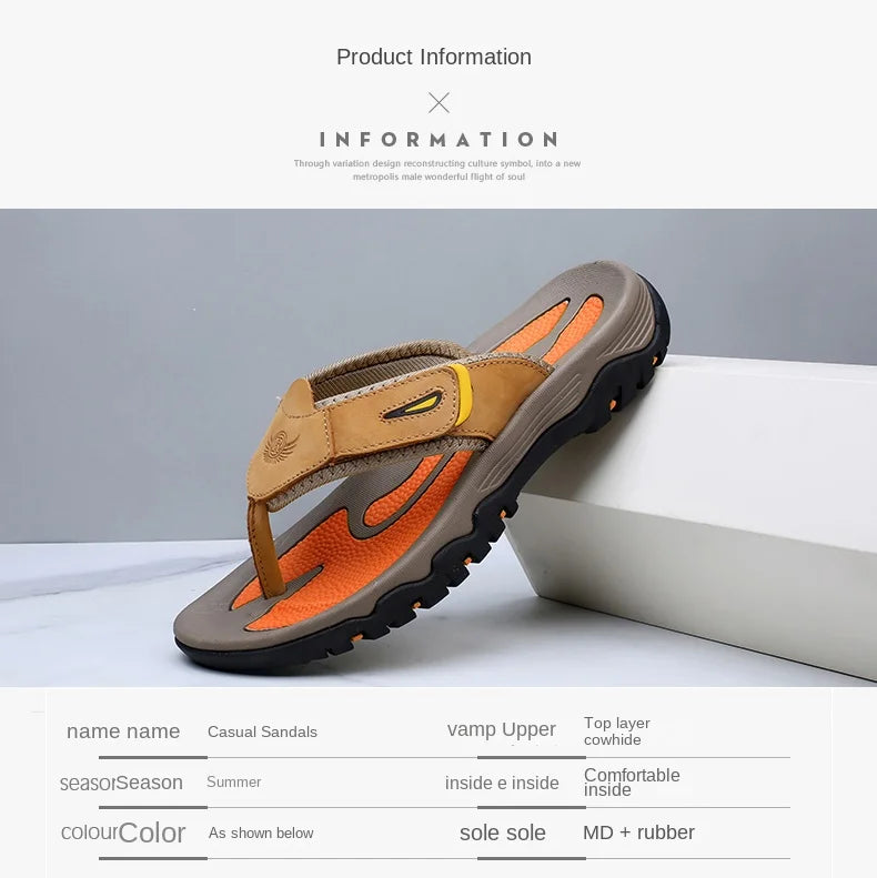 Cow Leather Outdoor Men Slippers Non-slip Wear-resistant Men's Flip Flops Summer Casual Shoes For Men Beach Sandals Plus Size