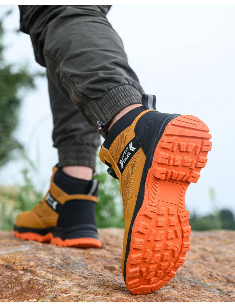 waterproof work shoes high man rotating button safety shoes anti-slip rubber outsole work boots sneakers with steel toe cap