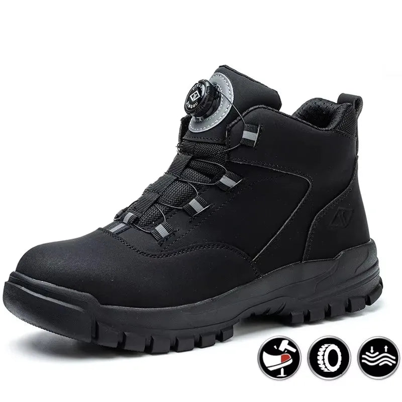 Rotating Buttons Work Boots Men Steel Toe Shoes Safety Boots Puncture-Proof Protective Shoes Waterproof Indestructible Shoes New