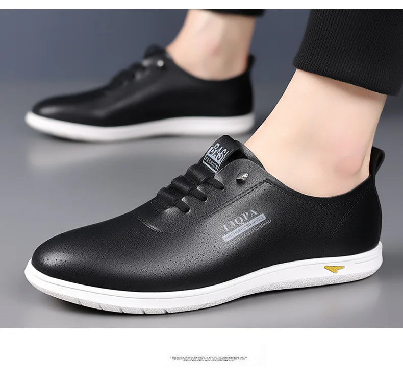 2025 Shoes for Men Leather Casual Shoes Summer New Microporous Slip-on Loafers Fashion Round Toe Sandals Driving Shoes
