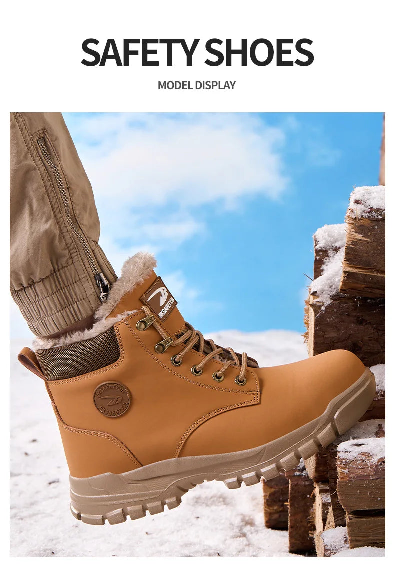 New 2024 Fashion Winter Velvet Work Safety Boots For Men Nail Proof Indestructible Waterproof Steel Toe Cap Male Sneakers