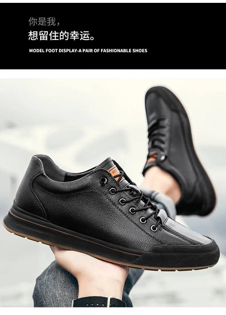 Genuine Leather Casual Shoes for Men 6CM Height Increase Sports Shoes High Quality Flats Shoes Male Brand Office Work Shoe