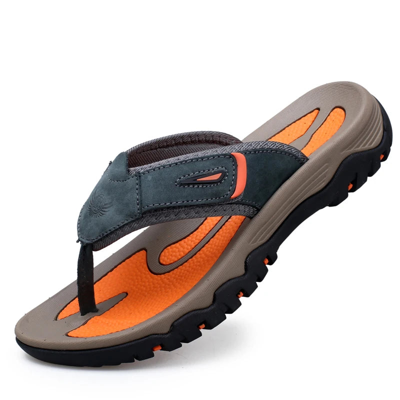 Cow Leather Outdoor Men Slippers Non-slip Wear-resistant Men's Flip Flops Summer Casual Shoes For Men Beach Sandals Plus Size