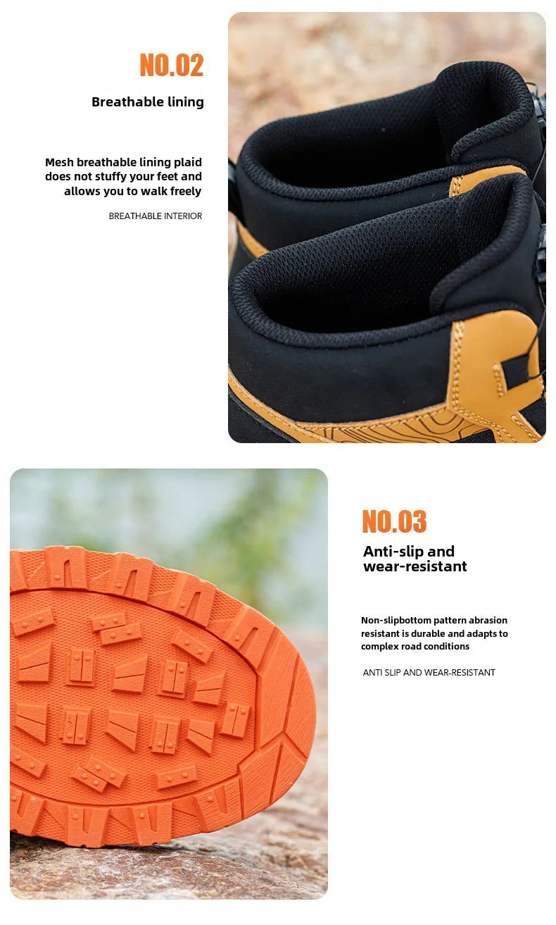 waterproof work shoes high man rotating button safety shoes anti-slip rubber outsole work boots sneakers with steel toe cap