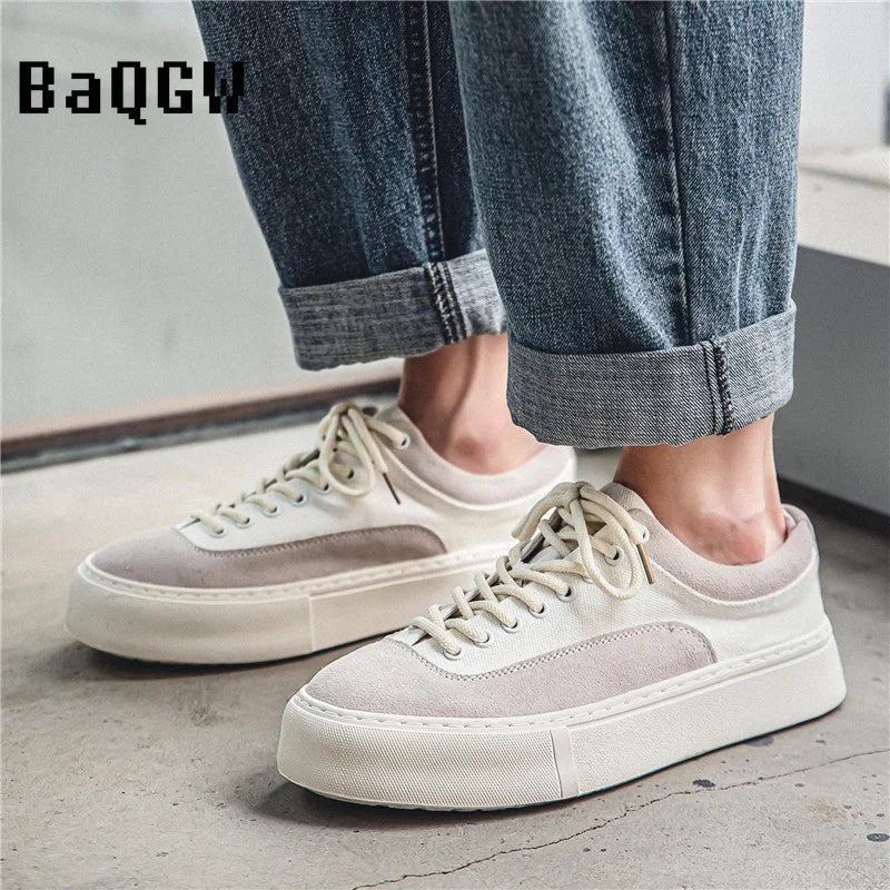 Korean Fashion Casual Canvas Sneakers Men Harajuku Platform Canvas Shoes Man Breathable Men's Vulcanized Shoes Zapatos De Lona
