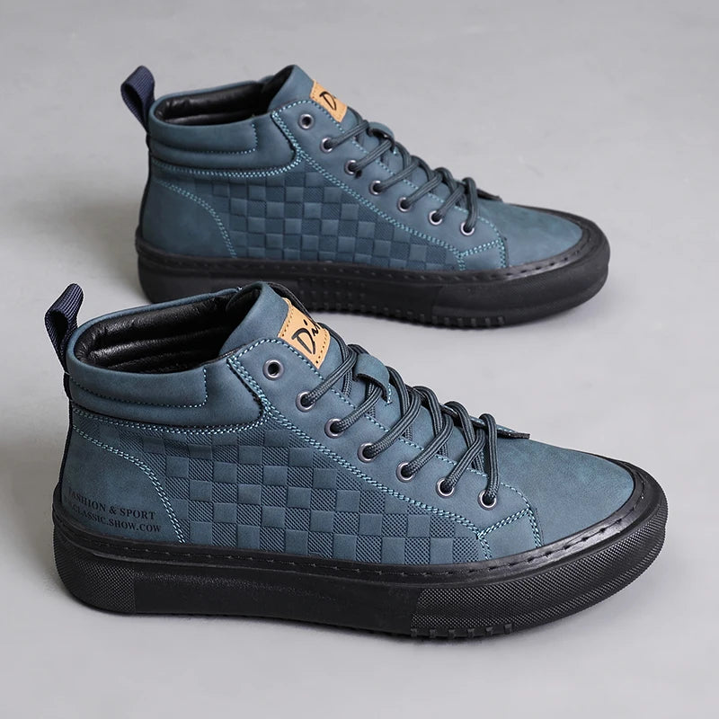 New Fashionable Versatile Men's Shoes, Casual Sports Shoes with Soft Soles and Soft Uppers, Mid-Top Retro Work Shoes, Wear-Resistant Trendy Shoes, British Style Lace-Up Shoes