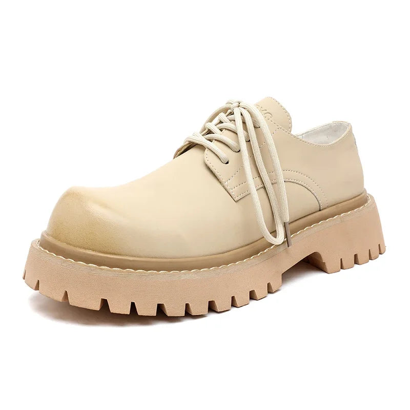 Brand Men's Lace Up Oxford Shoes Thick Sole Business Wedding Shoes Round Toe Green Sole Platform British Outdoor Casual Shoes