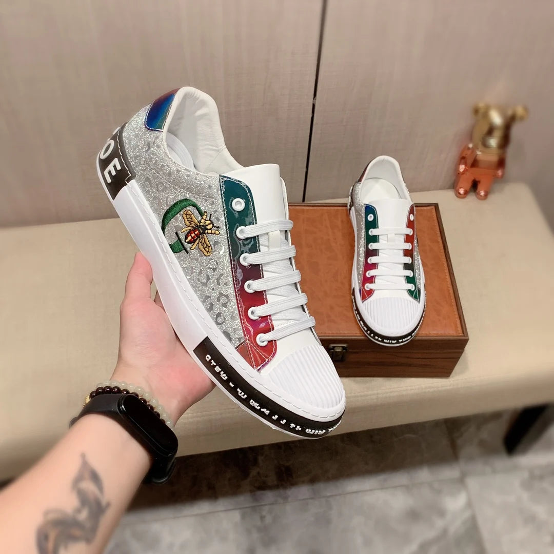 Men's Genuine Leather Sports Sneakers Casual Leather Strap Light Soft Sole Comfortable Lace-Up Shoes