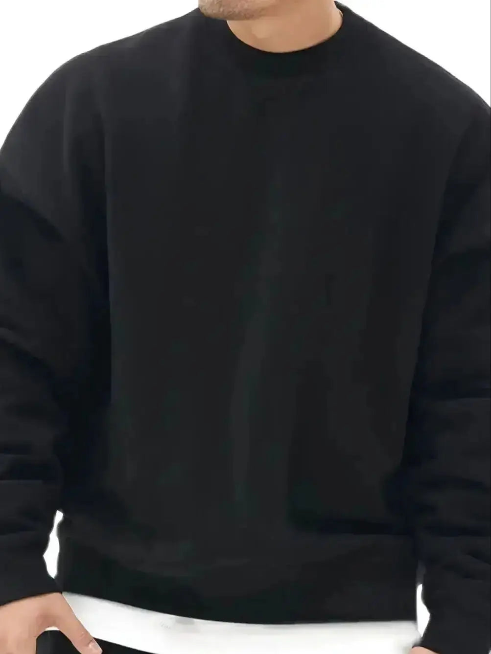 Black round Neck Sweatshirt Men's Casual Fashion Solid Color Sporty Loose Fit Spring Autumn Wear for Teenagers And Adults
