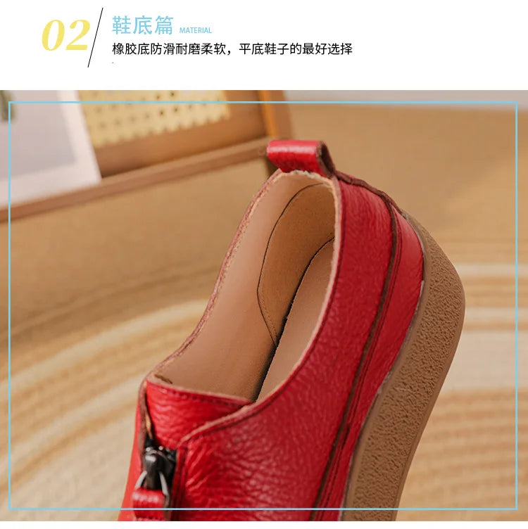 Top quality front zip red loafers woman slip-on geunine leather shoes designer womens oxford sneakers plus size female shoe