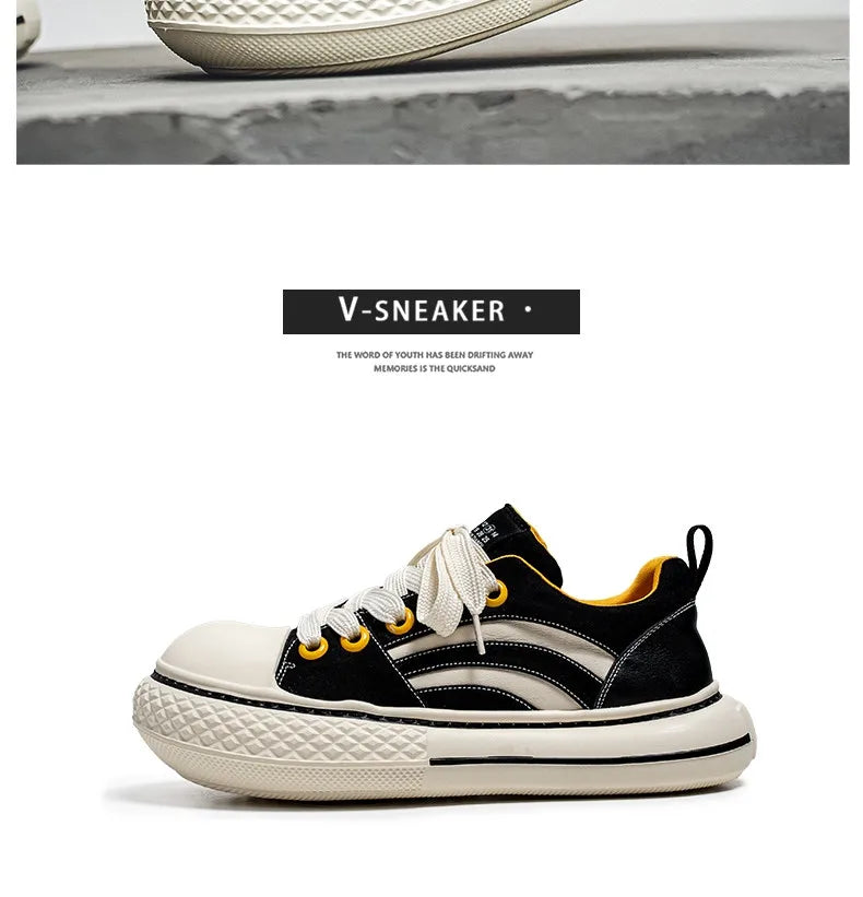 Brand Low Top Men's Canvas Sneakers Black Harajuku Big Head Platform Canvas Shoes Men Breathable Sport Casual Board Shoes Men