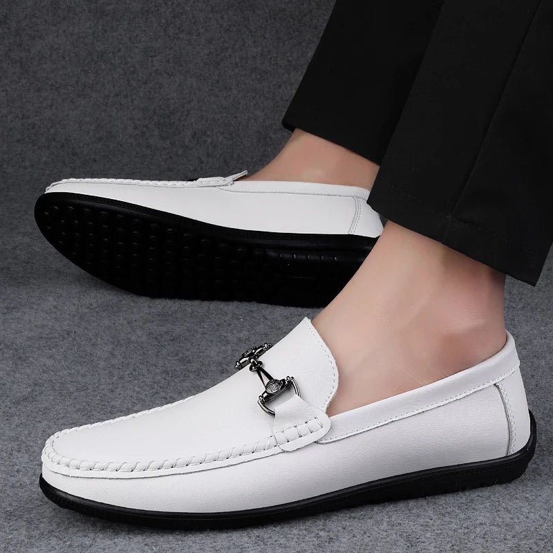 Elegantes Men Genuine Leather Loafers Non Slip Walking Shoes Breathable Outdoor Slip on Flats Casual Shoes Man Driving Moccasins