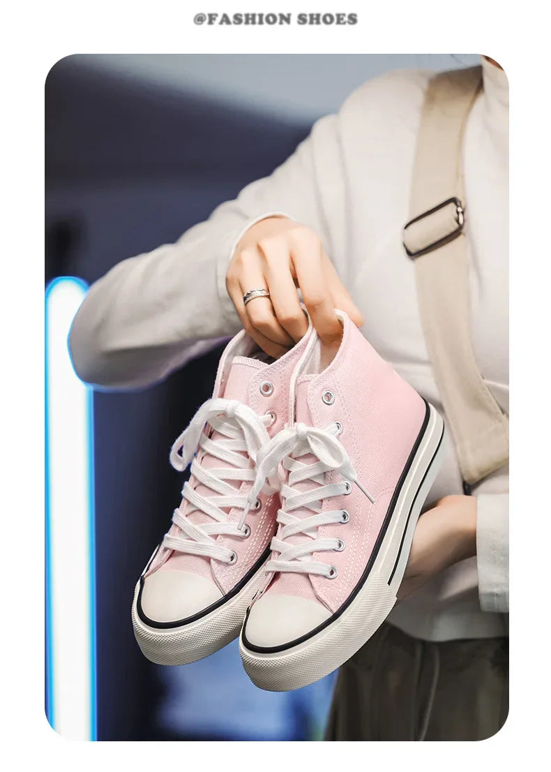 Retro High Top Canvas Shoes Classic Breathable Unisex Spring Autumn Fashionable Couple Style Cotton Lined Flat Bottom Sneakers