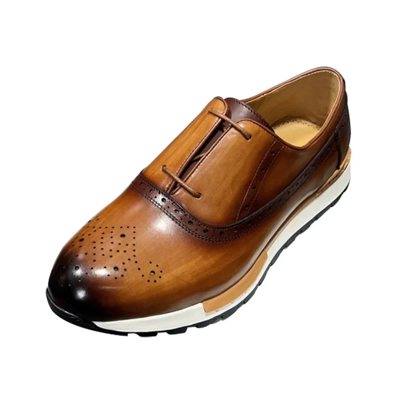 Spring Casual Shoes Men's Genuine Leather Anti-skid Sports Shoes Outdoor Walking Shoes Classic Pointed Breathable Leather Shoes