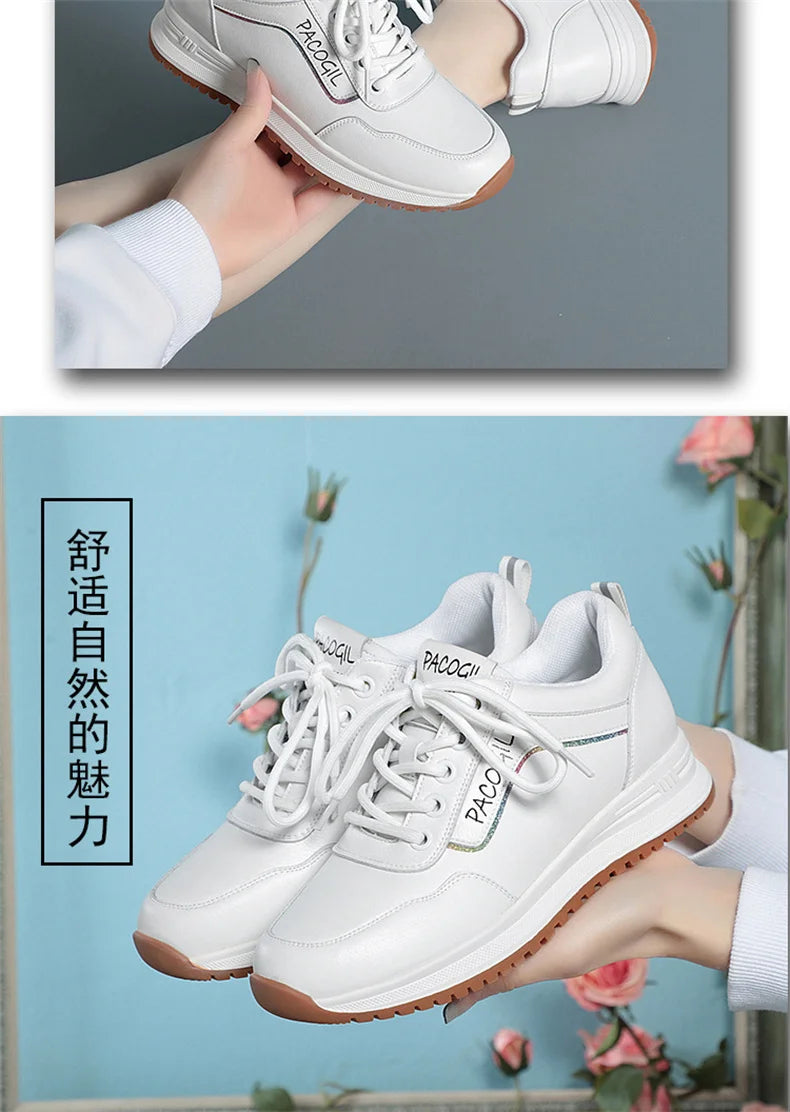 Women Versatile Non-slip Spring Autumn Soft Sole Soft Leather Shoes Fashion Breathable Lace-Up Solid Casual Flat Sneakers