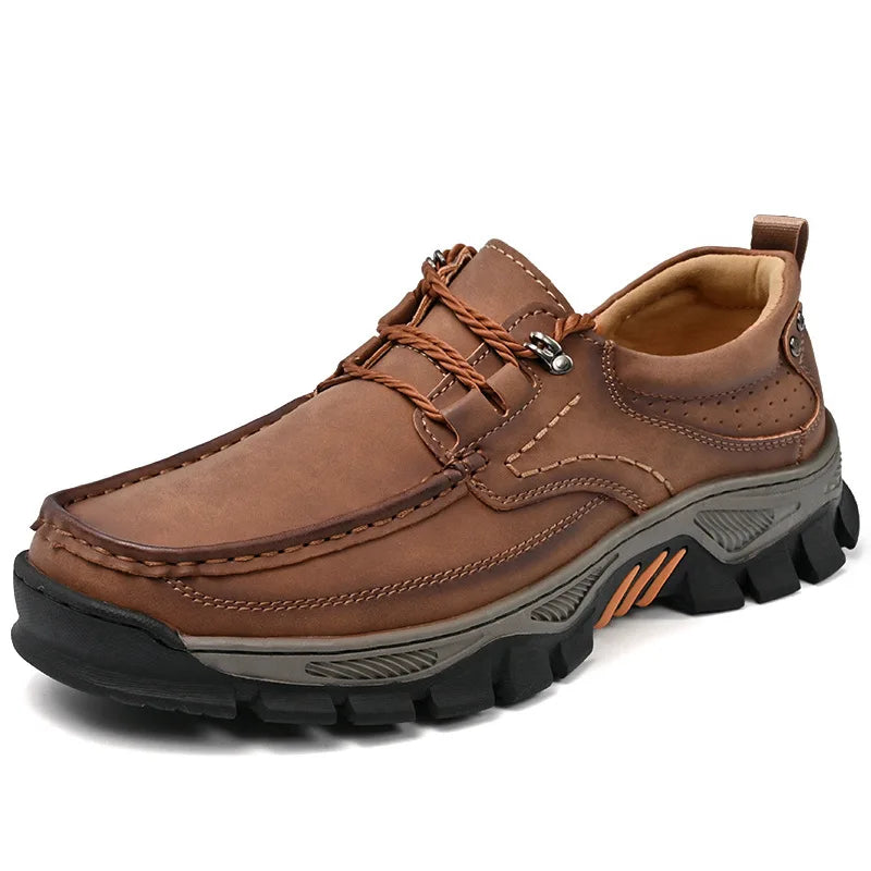 Retro Style Leather Loafers Mens Comfort Casual Shoes Breathable Male Driving Footwear Moccasin Travel Climbing Camping Footwear