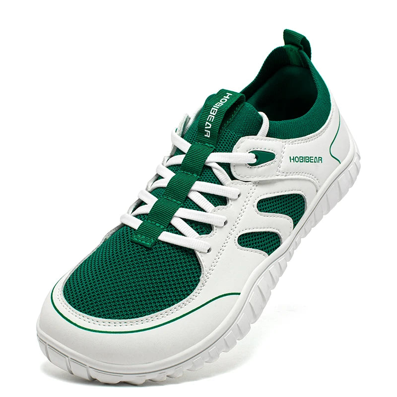 HOBIBEAR Wide Toe Running Sneakers Unisex Minimalist Mesh Breathable Shoes Artificial Leather Lace Up Walking Sneakers