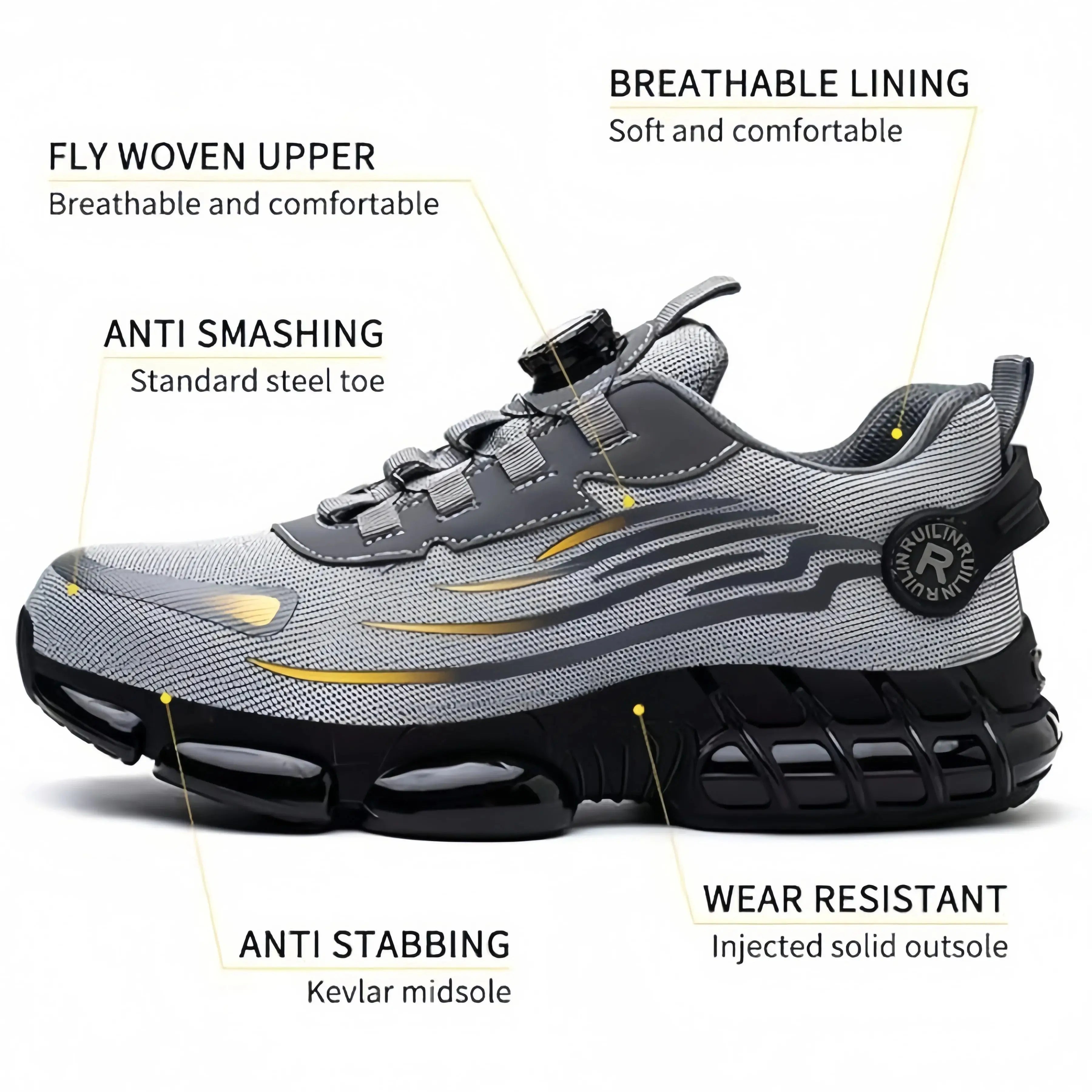 Indestructible Steel Toe Shoes for Men Women Construction Industrial Work Safety Sneakers Rotated Button Easy Wear