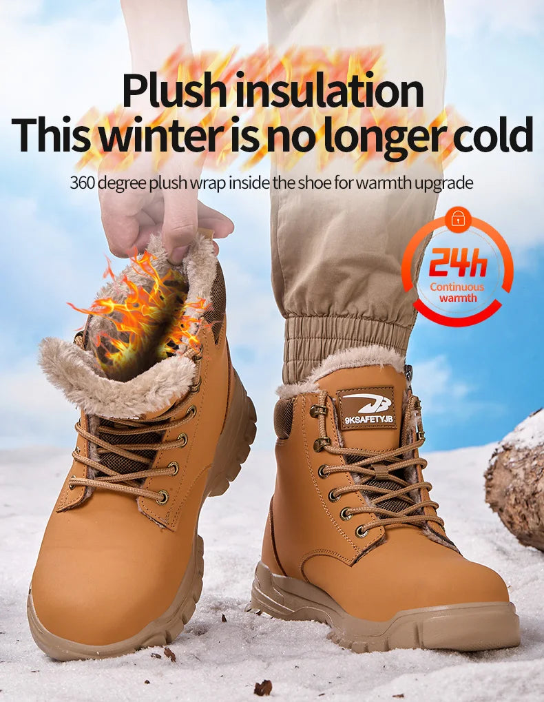 New 2024 Fashion Winter Velvet Work Safety Boots For Men Nail Proof Indestructible Waterproof Steel Toe Cap Male Sneakers