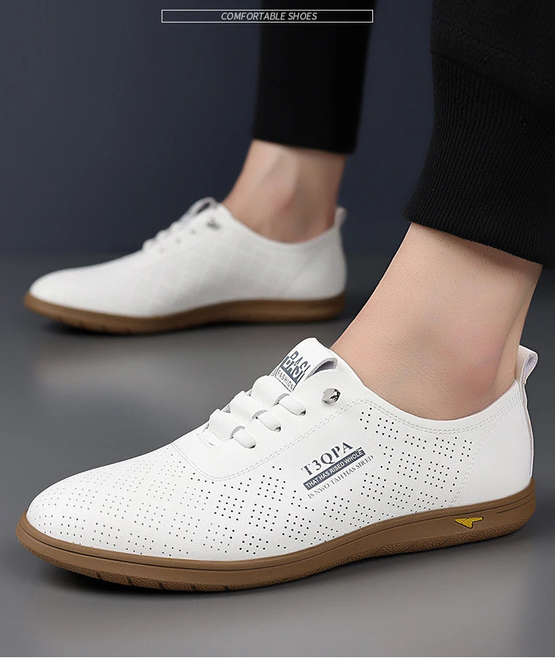 2025 Shoes for Men Leather Casual Shoes Summer New Microporous Slip-on Loafers Fashion Round Toe Sandals Driving Shoes