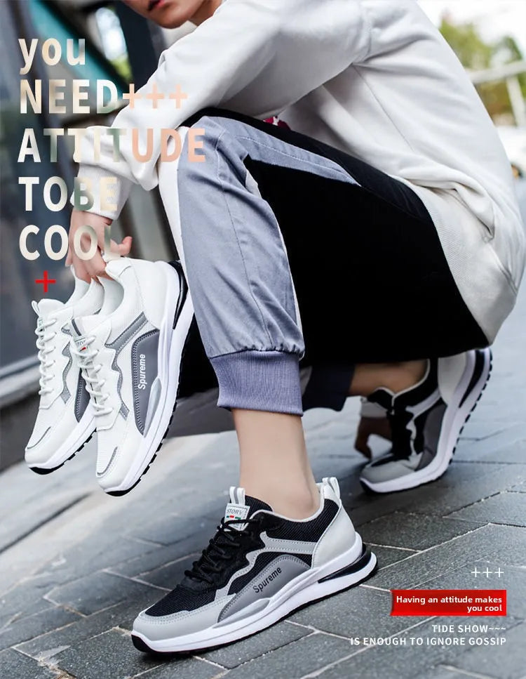 New Men's Breathable Low-Top Lace-Up Casual Shoes Comfortable Sports Shoes Lightweight PU Mesh Upgraded Version Fashionable