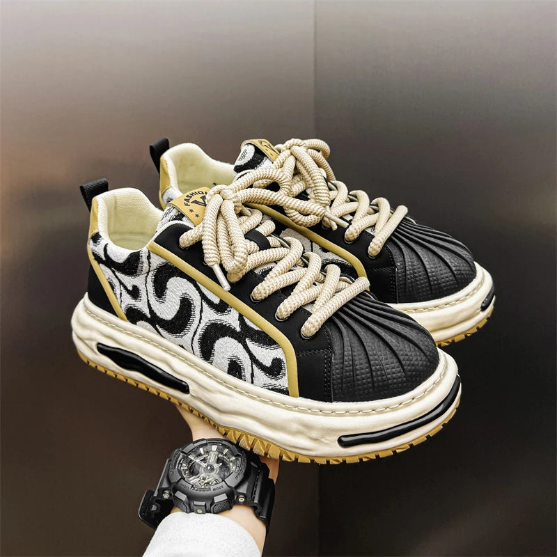 Sneakers Casual Mens Designer Dissolved Sole Board Shoes Fashion Leather Fabric Breathable Height Increased Platform Sport Shoes